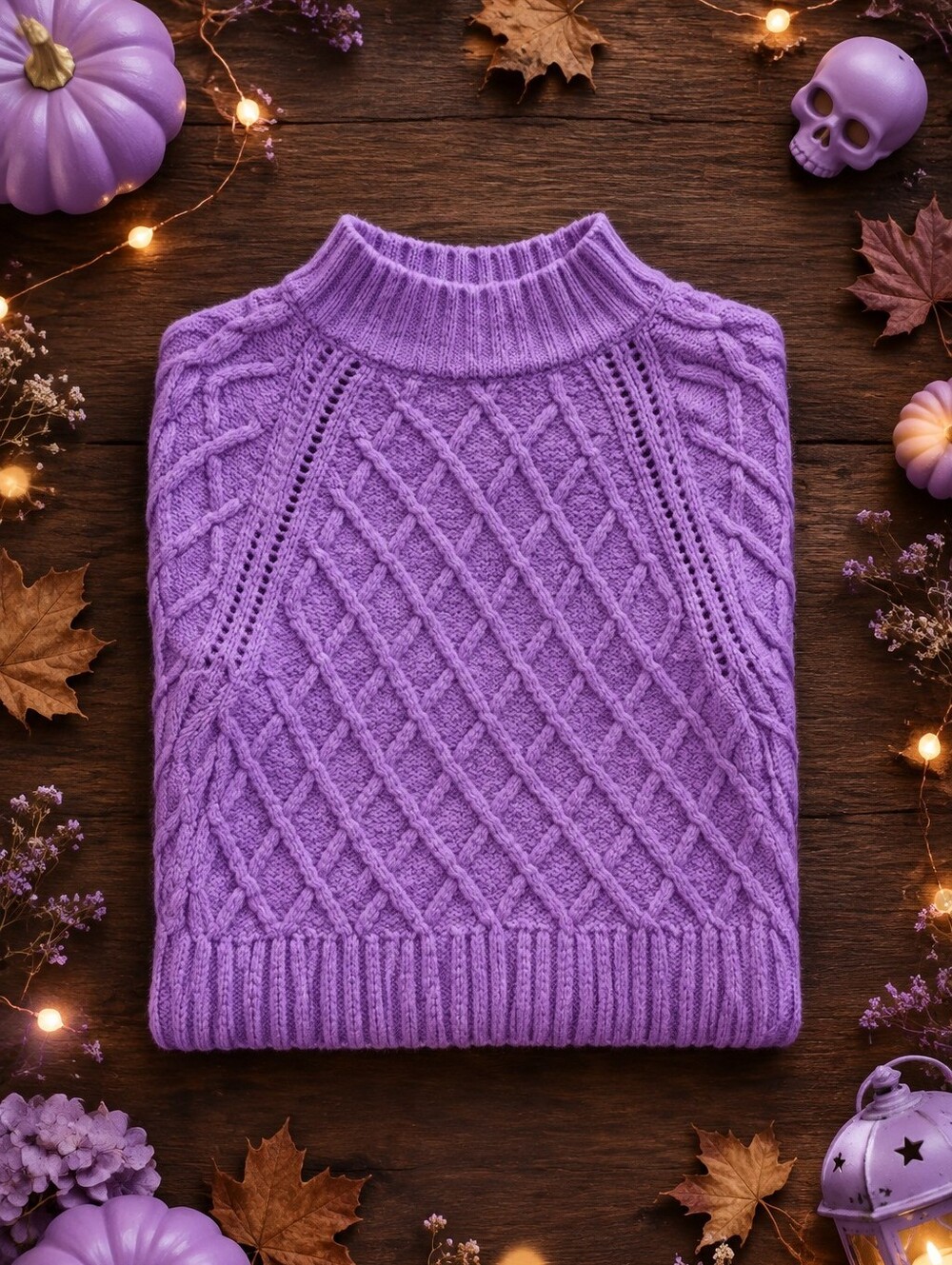 American Eagle Outfitters Purple Cable Knit Mock Neck Pullover Sweater Size S - Picture 4 of 10